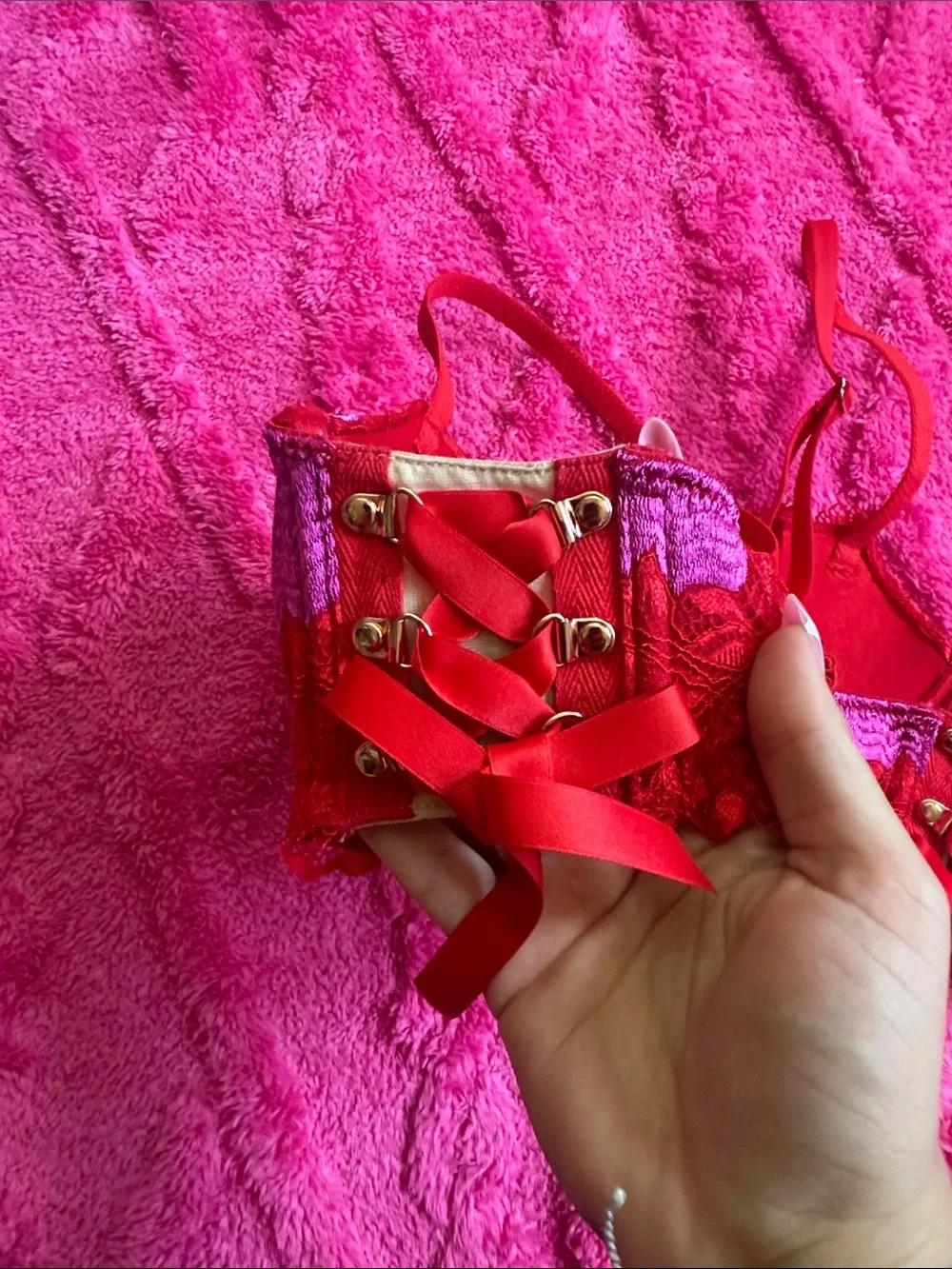Red & Purple Lace corset detail Bra